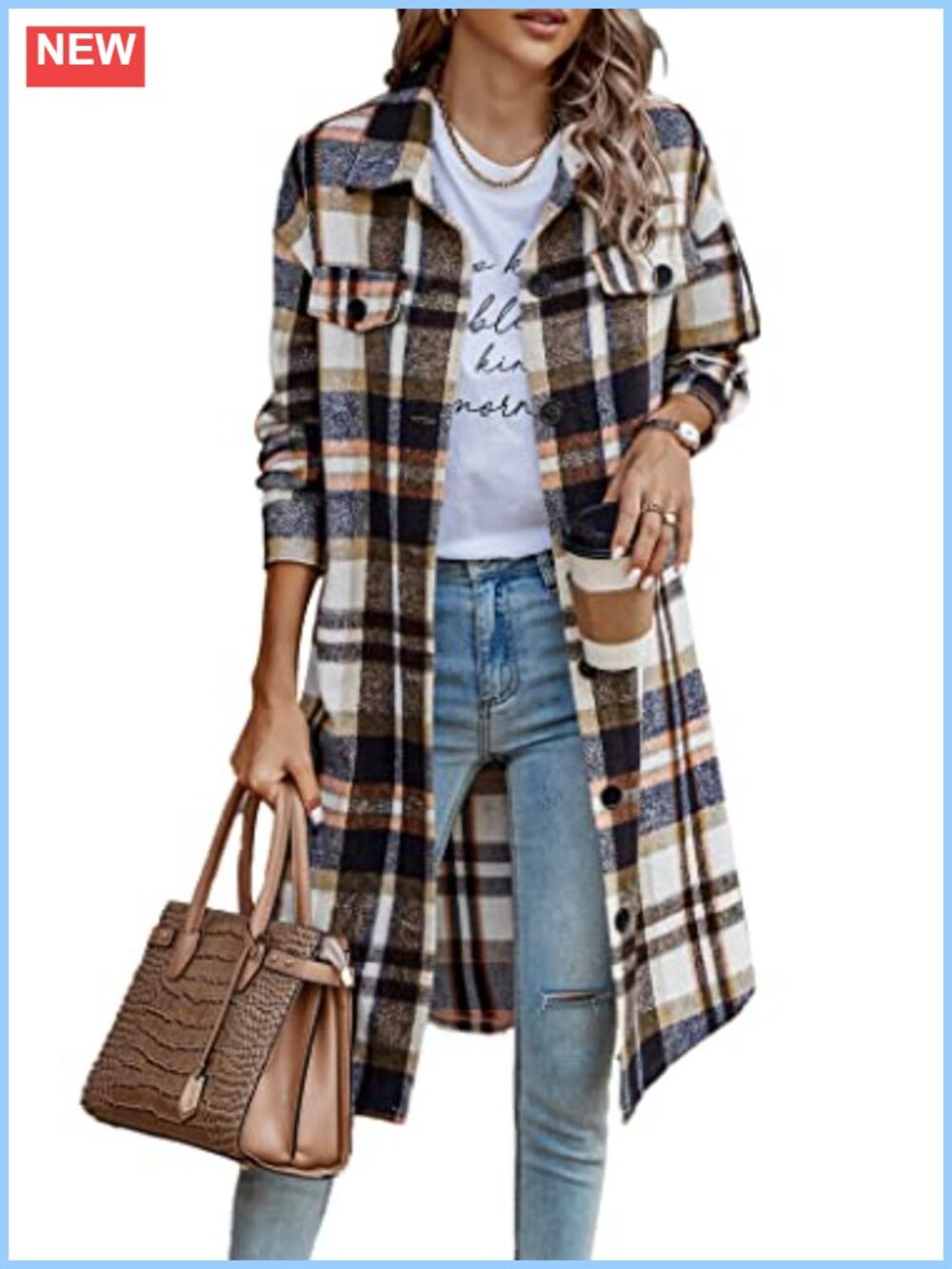 Womens Plaid Shacket Jacket Flannel Shirts Wool Blend Long Sleeve Button Down